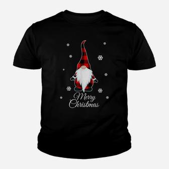 Santa Claus Garden Gnome Merry Christmas Buffalo Plaid Youth T-shirt | Crazezy