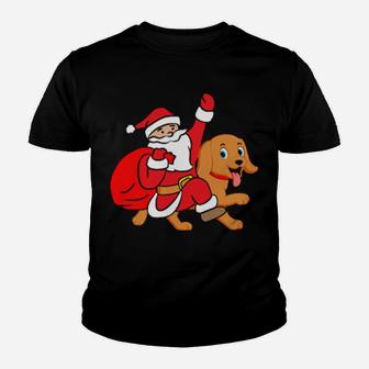Santa Claus Riding Dog Cute Youth T-shirt - Monsterry
