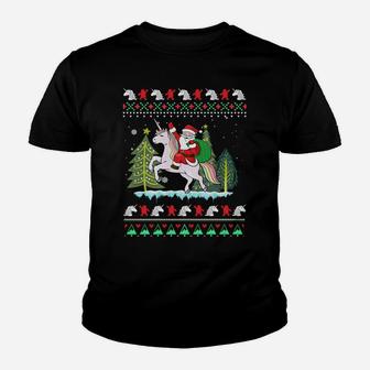 Santa Claus Riding Unicorn Christmas Youth T-shirt | Crazezy