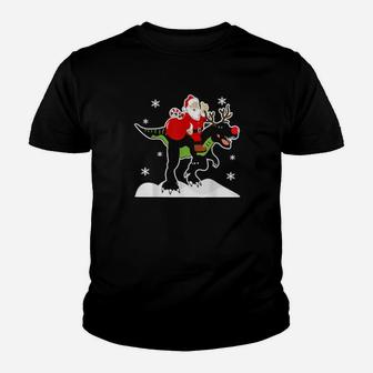 Santa Claus Trex Dino Reindeer Winter Youth T-shirt - Monsterry