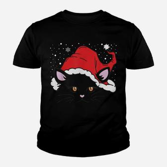 Santa Hat Cat Face Christmas Kittens Lovers Xmas Pajama Youth T-shirt | Crazezy UK