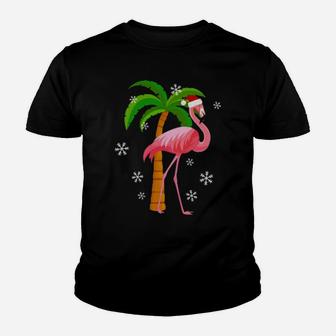 Santa Pink Flamingo Youth T-shirt - Monsterry