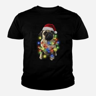 Santa Pug Wrapped In Christmas Light Sweatshirt Youth T-shirt | Crazezy