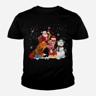 Santa Riding Fox Christmas Pajama Family Matching Snowman Youth T-shirt | Crazezy