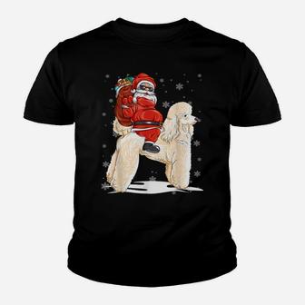 Santa Riding Poodle Dog With Hat Claus Christmas Poodle Youth T-shirt | Crazezy UK