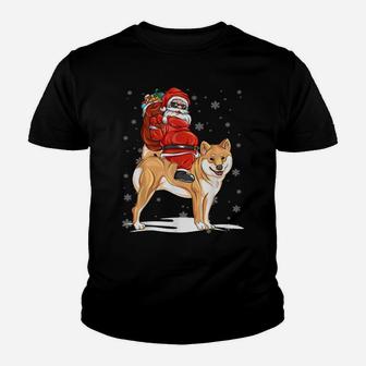 Santa Riding Shiba Inu Dog With Hat Claus Christmas Shiba In Youth T-shirt | Crazezy CA