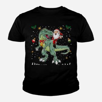 Santa Riding T Rex Funny Christmas Gifts A Dinosaur Xmas Sweatshirt Youth T-shirt | Crazezy UK