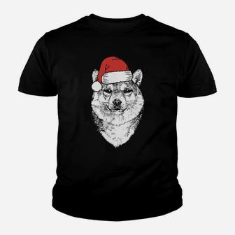 Santa Shiba Inu Dog Ugly Christmas Youth T-shirt | Crazezy DE