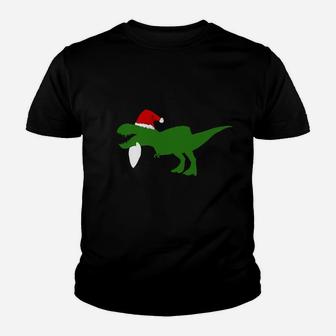 Santa T-Rex Funny Xmas Ho Ho Ho Merry Christmas Pun Gift Youth T-shirt | Crazezy