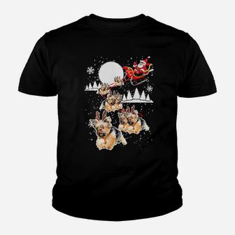 Santa Yorkie Sled Santas Sleigh Youth T-shirt - Monsterry DE