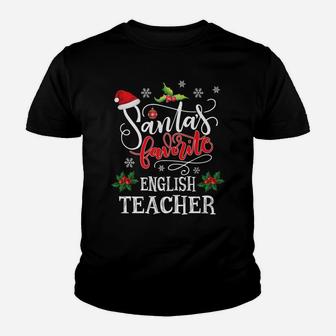 Santa's Favorite English Teacher Funny Christmas Light Xmas Youth T-shirt | Crazezy AU