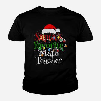 Santa's Favorite Math Teacher Christmas Santa Hat Lights Youth T-shirt | Crazezy UK