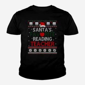 Santa's Favorite Reading Teacher Christmas Gift Ugly Sweater Sweatshirt Youth T-shirt | Crazezy