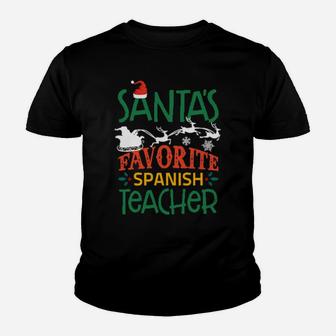 Santa's Favorite Spanish Teacher Xmas Outfit Youth T-shirt - Monsterry
