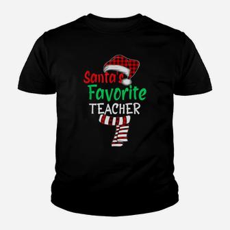 Santa's Favorite Teacher Funny Christmas Santa Red Plaid Youth T-shirt | Crazezy