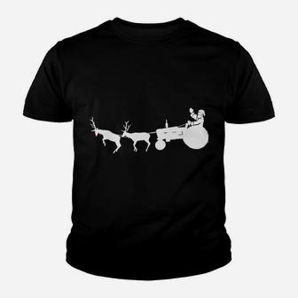 Santa's Sleigh Christmas Tractor Farmer Gift Farm Reindeer Youth T-shirt | Crazezy AU