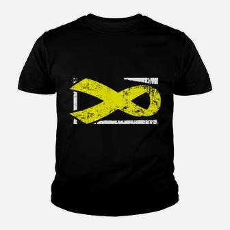 Sarcoma Warrior - Sideways Military-Stye Awareness Ribbon Youth T-shirt | Crazezy