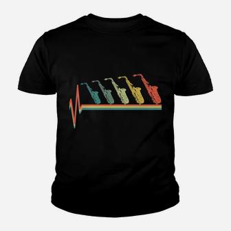 Saxophone Jazz Musician Heartbeat Retro Vintage Gift Youth T-shirt | Crazezy
