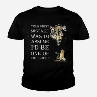 Scary Wolf Your First Mistake Was To Assume I'd Be One Of The Sheep Youth T-shirt - Monsterry AU