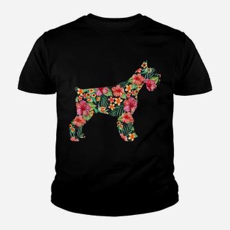 Schnauzer Flower Funny Dog Silhouette Floral Gifts Women Youth T-shirt | Crazezy