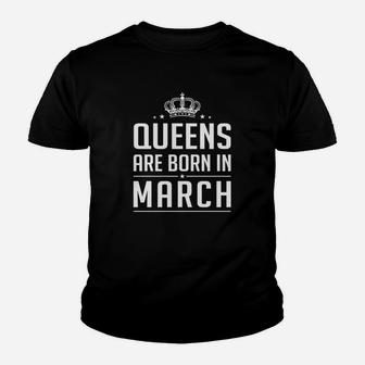 Schwarzes Damen-Kinder Tshirt Queens Born in March, Geburtstagsdesign - Seseable
