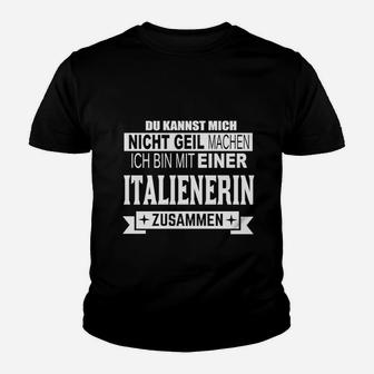 Schwarzes Herren-Kinder Tshirt Zusammen mit einer Italienerin, Lustiges Spruch-Design - Seseable