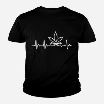Schwarzes Kinder Tshirt Cannabis-Blatt Herzfrequenz Design, Unisex Mode - Seseable
