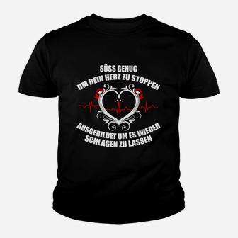 Schwarzes Kinder Tshirt mit Herz-Flügel-Motiv, Süß genug um dein Herz zu stoppen - Seseable