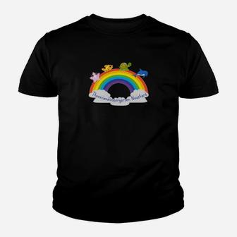 Schwarzes Kinder Tshirt mit Regenbogen & Cartoon-Tiermotiv - Seseable