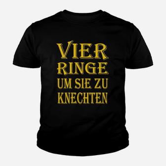 Schwarzes Kinder Tshirt mit Vier Ringe um sie zu knechten Aufdruck in Gold für Fans - Seseable