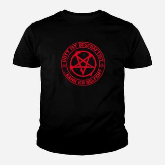 Schwarzes Kinder Tshirt Rotes Pentagramm & Spruch, Okkulte Mode - Seseable