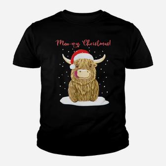 Scottish Highland Cow Merry Christmas Snow Sweatshirt Youth T-shirt | Crazezy