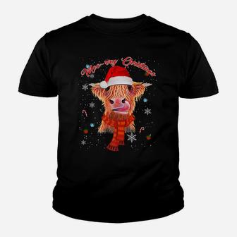 Scottish Highland Cow Merry Christmas Snow Tee Cow Xmas Youth T-shirt | Crazezy CA