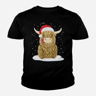 Scottish Highland Cow Merry Christmas Snow Youth T-shirt | Crazezy