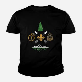 Scout Campfire Camp Compass Hiking Adventure Youth T-shirt | Crazezy DE