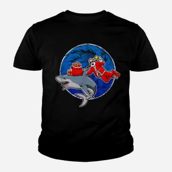 Scuba Diving Santa With Shark Youth T-shirt - Monsterry