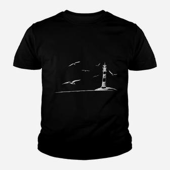 Sea Shore Lighthouse Seagulls Ocean Lover Vacation Youth T-shirt | Crazezy