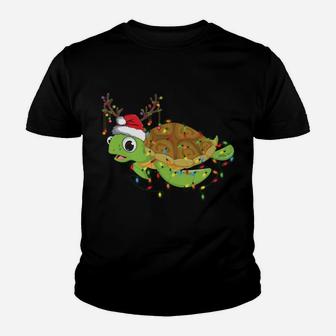 Sea Turtle Christmas Lights Funny Santa Hat Merry Christmas Sweatshirt Youth T-shirt | Crazezy CA