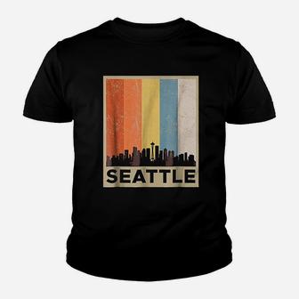 Seattle City Skyline Retro Vintage Youth T-shirt | Crazezy
