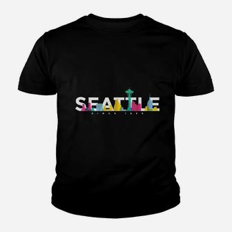 Seattle Skyline Retro Vintage Washington Youth T-shirt | Crazezy