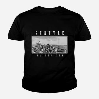 Seattle Washington Skyline Youth T-shirt | Crazezy