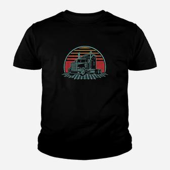 Semi Trailer Truck Driver Retro 80S Style Youth T-shirt | Crazezy
