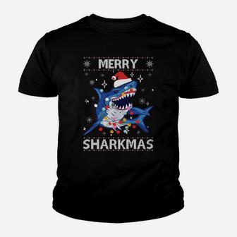 Sharkmas Funny Shark Ugly Christmas Sweaters Sweatshirt Youth T-shirt | Crazezy CA