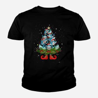 Sharks Christmas Tree Lights Funny Santa Hat Lover Youth T-shirt | Crazezy DE