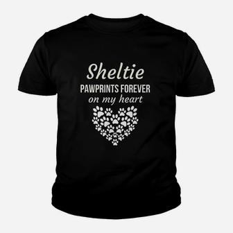 Sheltie Pawprints Forever On My Heart Youth T-shirt | Crazezy