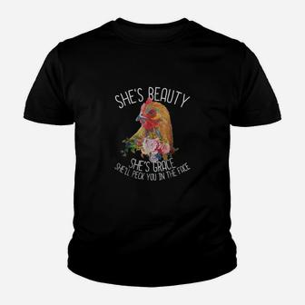 She’s Beauty She’s Grace She’ll Peck You In The Face Chicken Flower Shirt Youth T-shirt - Thegiftio