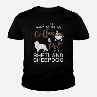 Shetland Sheepdog Dog Coffee Lover Owner Xmas Birthday Gift Youth T-shirt | Crazezy DE
