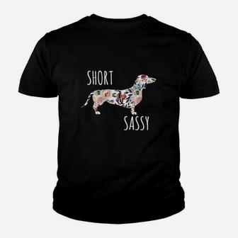 Short & Sassy Cute Flower Dachshund Tee Weiner Dog Youth T-shirt | Crazezy