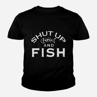Shut Up And Fish Funny Fishing Youth T-shirt | Crazezy