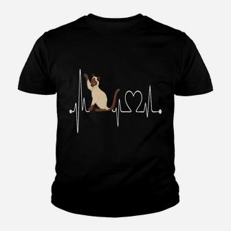 Siamese Cat Heartbeat Ekg Funny Cat & Kitten Lovers Gift Youth T-shirt | Crazezy